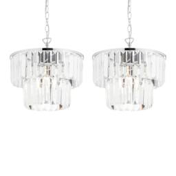 First Choice Lighting Set of 2 Knightsbridge - Two Tier Glass Ceiling Pendant Lights in Silver - thumbnail 1