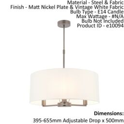 Loops Ceiling Pendant Light Matt Nickel & Vintage White Fabric 3 x 40W E14 e10094 in Metallics - thumbnail 2
