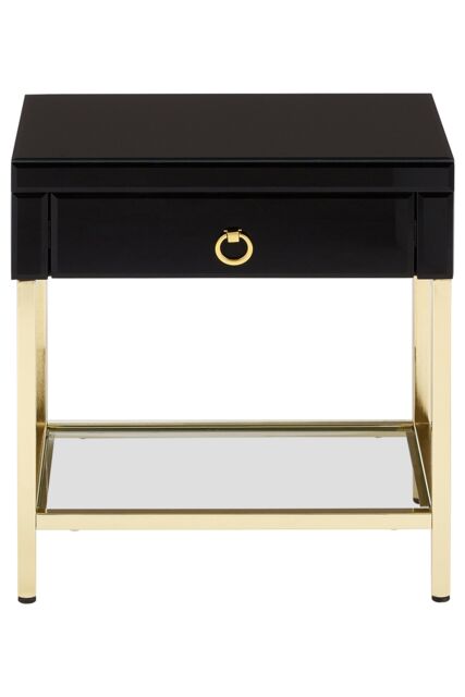 Orsina Gold Finish Side Table, Luxe Designed Bedside Table, Stylish Glossy Black Mirrored Sidetable For Livingrooms - image 1