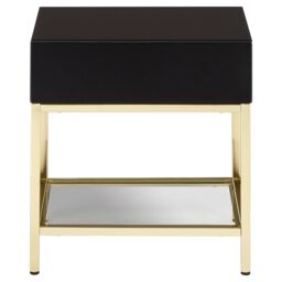 Orsina Gold Finish Side Table, Luxe Designed Bedside Table, Stylish Glossy Black Mirrored Sidetable For Livingrooms - thumbnail 3
