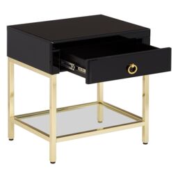 Orsina Gold Finish Side Table, Luxe Designed Bedside Table, Stylish Glossy Black Mirrored Sidetable For Livingrooms - thumbnail 6