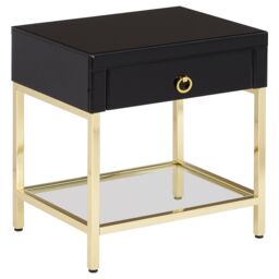 Orsina Gold Finish Side Table, Luxe Designed Bedside Table, Stylish Glossy Black Mirrored Sidetable For Livingrooms - thumbnail 5