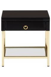 Orsina Gold Finish Side Table, Luxe Designed Bedside Table, Stylish Glossy Black Mirrored Sidetable For Livingrooms - thumbnail 1