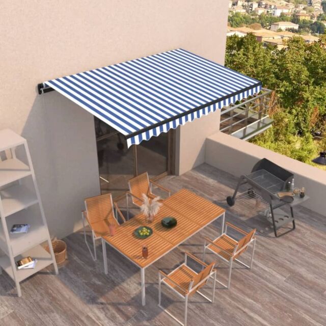 Berkfield Home Manual Retractable Awning 400x350 cm Blue & White - image 1