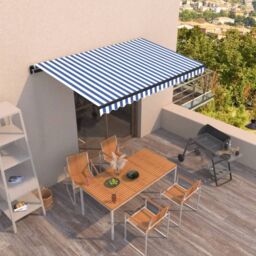 Berkfield Home Manual Retractable Awning 400x350 cm Blue & White - thumbnail 1