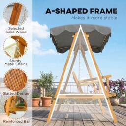 OUTSUNNY 3 Seater Garden Swing Seat with Canopy, Dark Grey - thumbnail 6
