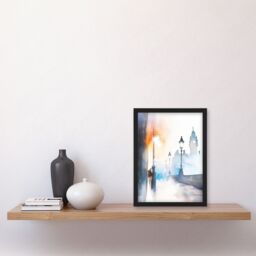 "Artery8 Misty Edinburgh Sunrise Bright Watercolour Framed Art Print in White - Size: W12"" x H16""" - thumbnail 4