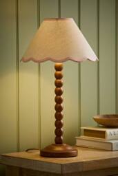 ValueLights Bobbin Colour Trim Linen Shade Walnut Bobble Table Lamp with Bulb in Baby Pink - thumbnail 2