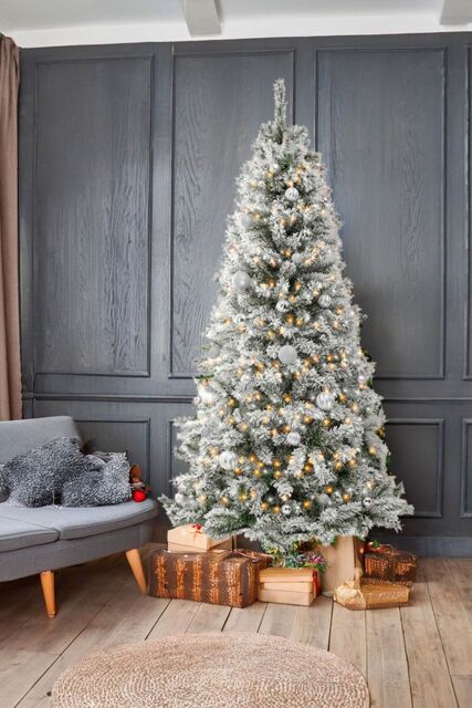 Neo 7FT Half Xmas Snow Flocked Christmas Tree Slim Space Saving Corner Foldable Metal Stand in White - image 1