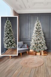 Neo 7FT Half Xmas Snow Flocked Christmas Tree Slim Space Saving Corner Foldable Metal Stand in White - thumbnail 2
