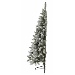Neo 7FT Half Xmas Snow Flocked Christmas Tree Slim Space Saving Corner Foldable Metal Stand in White - thumbnail 3