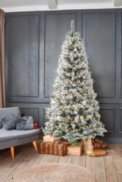 Neo 7FT Half Xmas Snow Flocked Christmas Tree Slim Space Saving Corner Foldable Metal Stand in White - thumbnail 1