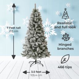 Neo 7FT Half Xmas Snow Flocked Christmas Tree Slim Space Saving Corner Foldable Metal Stand in White - thumbnail 5