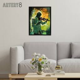 "Artery8 Jazz Violin Player Street Musician Framed Canvas Wall Art Print in Green - Size: W12"" x H16""" - thumbnail 3