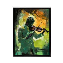 "Artery8 Jazz Violin Player Street Musician Framed Canvas Wall Art Print in Green - Size: W12"" x H16""" - thumbnail 1
