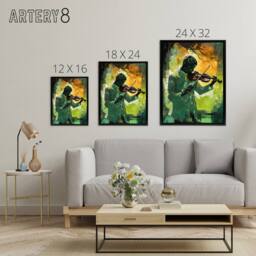 "Artery8 Jazz Violin Player Street Musician Framed Canvas Wall Art Print in Green - Size: W12"" x H16""" - thumbnail 4