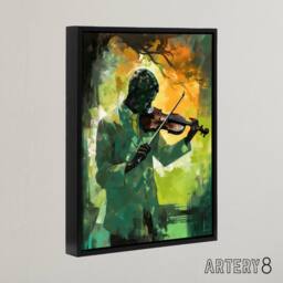 "Artery8 Jazz Violin Player Street Musician Framed Canvas Wall Art Print in Green - Size: W12"" x H16""" - thumbnail 2