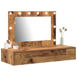 Berkfield Home Wall Hanging Dressing Table with LED Lights Old Wood in Brown - thumbnail 3