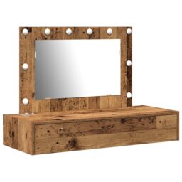 Berkfield Home Wall Hanging Dressing Table with LED Lights Old Wood in Brown - thumbnail 2