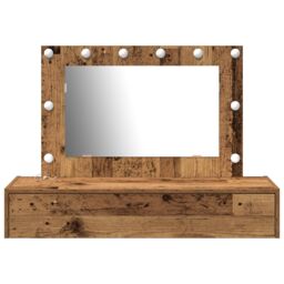 Berkfield Home Wall Hanging Dressing Table with LED Lights Old Wood in Brown - thumbnail 5