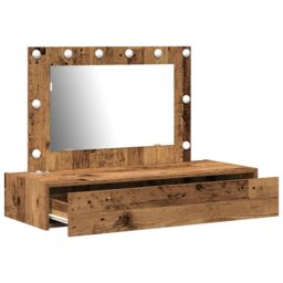 Berkfield Home Wall Hanging Dressing Table with LED Lights Old Wood in Brown - thumbnail 4