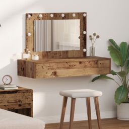Berkfield Home Wall Hanging Dressing Table with LED Lights Old Wood in Brown - thumbnail 1