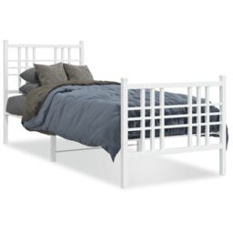 Berkfield Home Metal Bed Frame without Mattress with Footboard White 80x200cm - Size: 80x200 cm - thumbnail 2