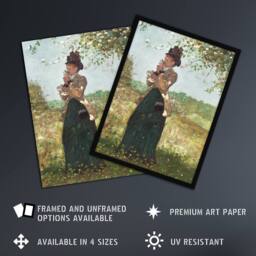 "Artery8 Young Woman in a Yellow Jacket Winslow Homer Wall Art Poster Print in Green - Size: W18"" x H24""" - thumbnail 2
