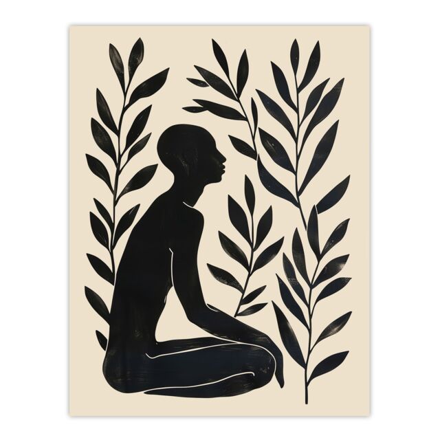 "Artery8 Wall Art Print Peace in the Leaves Meditation Minimal Yoga Zen Poster in Black - Size: W12"" x H16""" - image 1