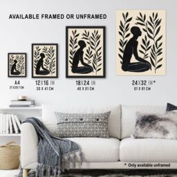 "Artery8 Wall Art Print Peace in the Leaves Meditation Minimal Yoga Zen Poster in Black - Size: W12"" x H16""" - thumbnail 3
