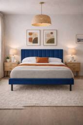 Aspire Verona Velvet Bed Frame Padded Headboard Pink Navy Cream in Blue - Size: Super King - thumbnail 2