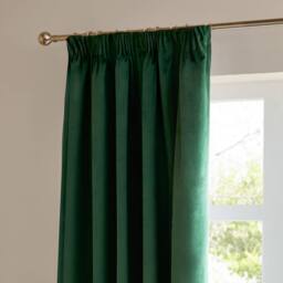 Furn The Ultimate Velvet Room Darkening Pencil Pleat Curtain Pair in Emerald - Size: 168 cm width x 137 cm drop - thumbnail 4
