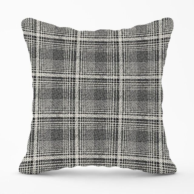 Warren Reed - Designer Monochrome Textured Checked Pattern Outdoor Cushion in Grey - Size: 45 cm x 45 cm - image 1