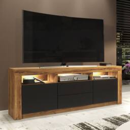 Mex Furniture LTD TV Unit Shine 160cm - Dark Oak & Black Matt Doors & LED Lights - thumbnail 1