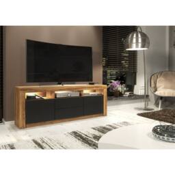 Mex Furniture LTD TV Unit Shine 160cm - Dark Oak & Black Matt Doors & LED Lights - thumbnail 2