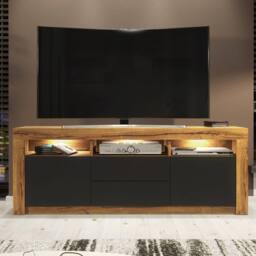 Mex Furniture LTD TV Unit Shine 160cm - Dark Oak & Black Matt Doors & LED Lights - thumbnail 5