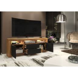 Mex Furniture LTD TV Unit Shine 160cm - Dark Oak & Black Matt Doors & LED Lights - thumbnail 3