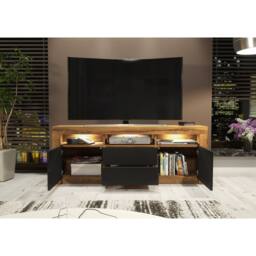 Mex Furniture LTD TV Unit Shine 160cm - Dark Oak & Black Matt Doors & LED Lights - thumbnail 7