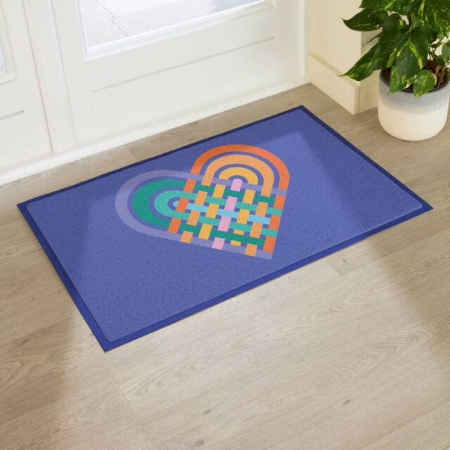 Artsy Mats Elizabeth Olwen Heart Lace Indoor/Outdoor Doormat (90x60cm) in Blue - Size: 60 x 90 cm - image 1