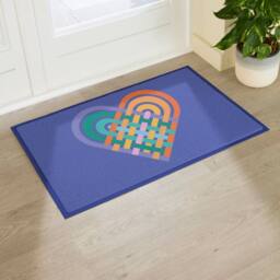 Artsy Mats Elizabeth Olwen Heart Lace Indoor/Outdoor Doormat (90x60cm) in Blue - Size: 60 x 90 cm