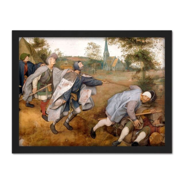 "Artery8 Wall Art Print Pieter Bruegel Blind Leading The Blind Painting Large Framed Wall Décor Art in Brown - Size: W18"" x H24""" - image 1