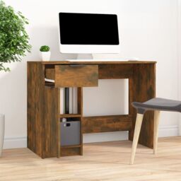 Berkfield Home Desk Smoked Oak 100x50x75 cm Engineered Wood in Brown - Size: 100 x 50 x 75 cm - thumbnail 3