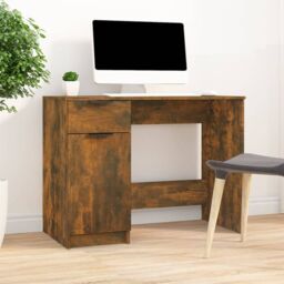 Berkfield Home Desk Smoked Oak 100x50x75 cm Engineered Wood in Brown - Size: 100 x 50 x 75 cm - thumbnail 1