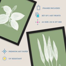 Artery8 A4 Wall Art & Frame Set of 3 Sage Green Tree Plant Detailed Foliage - thumbnail 2