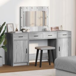 Berkfield Home 3 Piece Dressing Table Set with LED Grey Sonoma Engineered Wood