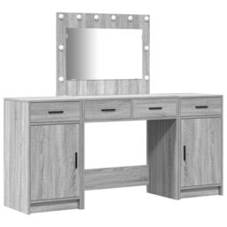 Berkfield Home 3 Piece Dressing Table Set with LED Grey Sonoma Engineered Wood - thumbnail 2
