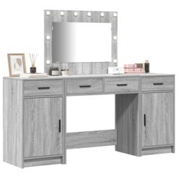 Berkfield Home 3 Piece Dressing Table Set with LED Grey Sonoma Engineered Wood - thumbnail 3