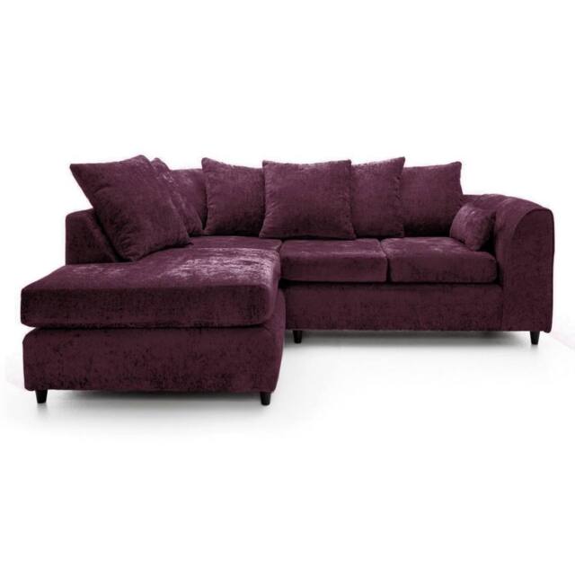 LUXURY LIFE Declan Chenille Fabric Left Hand Facing Corner Sofa in Aubergine