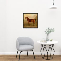 "Artery8 Wall Art Print Troye Kentucky Woodpecker 1834 Brown Horse Painting Square Framed Picture 16X16 Inch in Black - Size: W16"" x H16""" - thumbnail 2