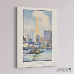 "Artery8 The Woolworth Building from the Ferry Elmer Canvas Wall Art Print in White - Size: W18"" x H24""" - thumbnail 2